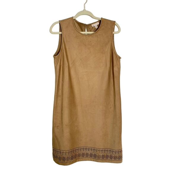 Womens Fall Faux Suede Dress Size 8 Cutout Design Feminine Quiet Luxury Layering - Picture 1 of 9
